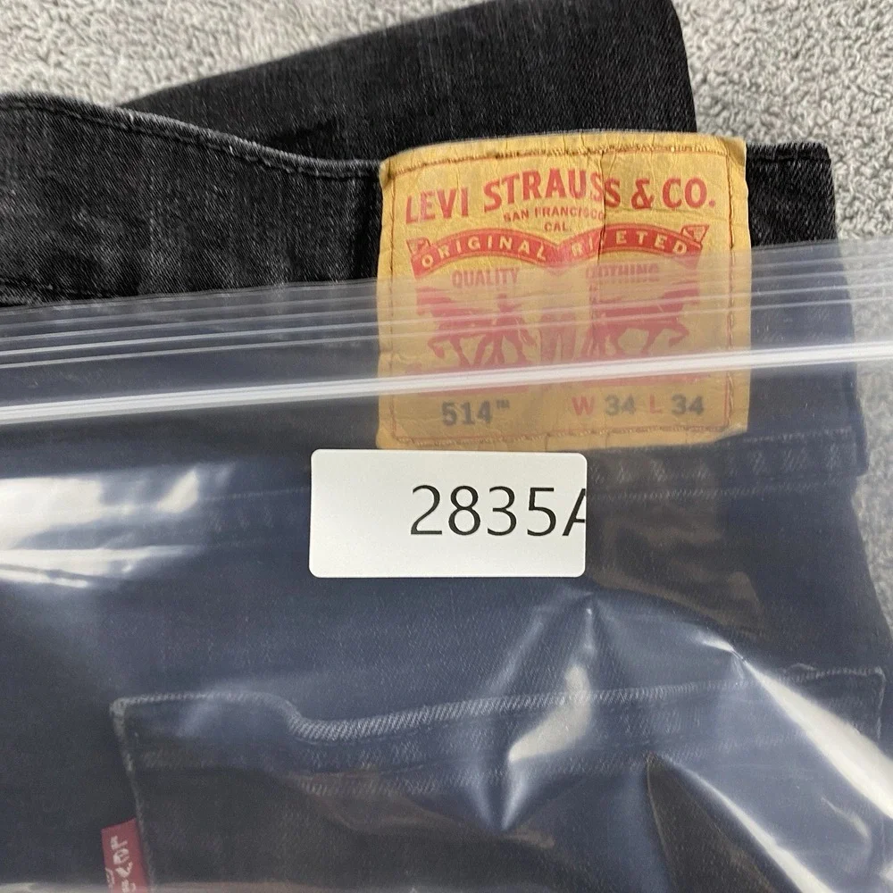 Levis 514 Straight Jeans Mens 34x31 Black Mid Rise Denim‎
